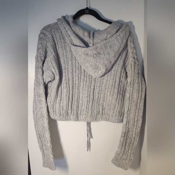 Aeropostale Gray Cable Knit Hooded Sweater Size Lg #511 - Picture 2 of 2